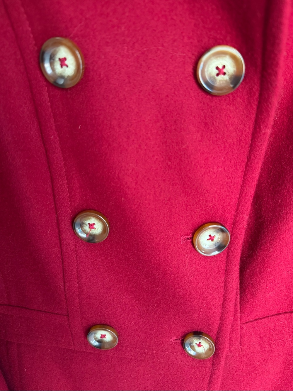 Michael Kors Red Double-Breasted Wool Peacoat with Gold Buttons - Picture 3 of 4